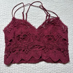 Free People Womens Burgundy Lace Bralette Size Medium